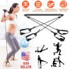 Pilates Bar Kit w/ 4 Resistance Bands Toning Bar Yoga Pilates Stick Fitness Bar 3-Section Portable Home Workout Equipment w/ Foot Loop For Total Body