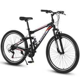 S26206 26" 21-Speed Bicycle for Adult, Front and rear shock absorption, Camping Bicycle, Height Adjustable ,Mountain Bicycle for Roadways