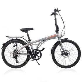 24" Folding City Bike Aluminum Frame 7 Speed Folding Bike (Color: as Pic)