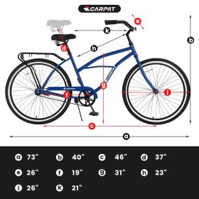 S26204 26 Inch Beach Cruiser Bike for Men and Women, Steel Frame, Single Speed Drivetrain, Upright Comfortable Rides, Multiple Colors (Color: as Pic)